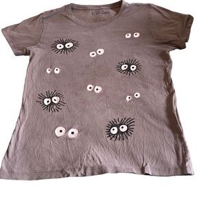My Neighbor Totoro Kid's Brown Cotton Eyes Print T-Shirt Size Large